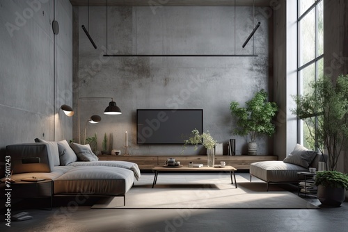 concrete wall living room in a modern loft