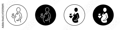 Pregnancy care icon set.Woman obstetrics genocology vector symbol in a black filled and outlined style.Pregnant women care sign.