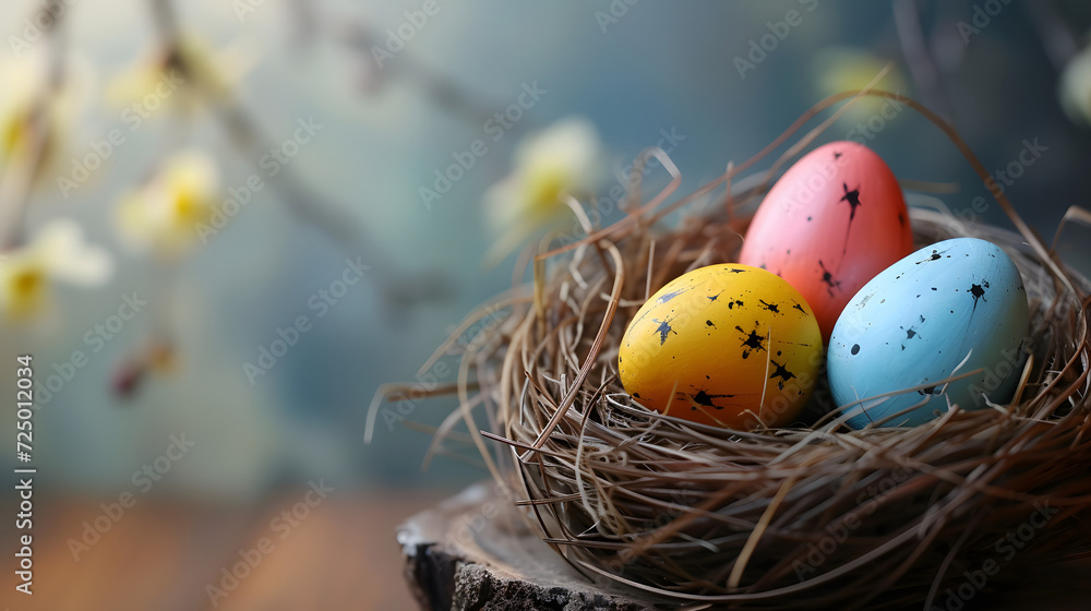 Bird Nest With Three Painted Eggs Bird Nest With Three Painted Eggs