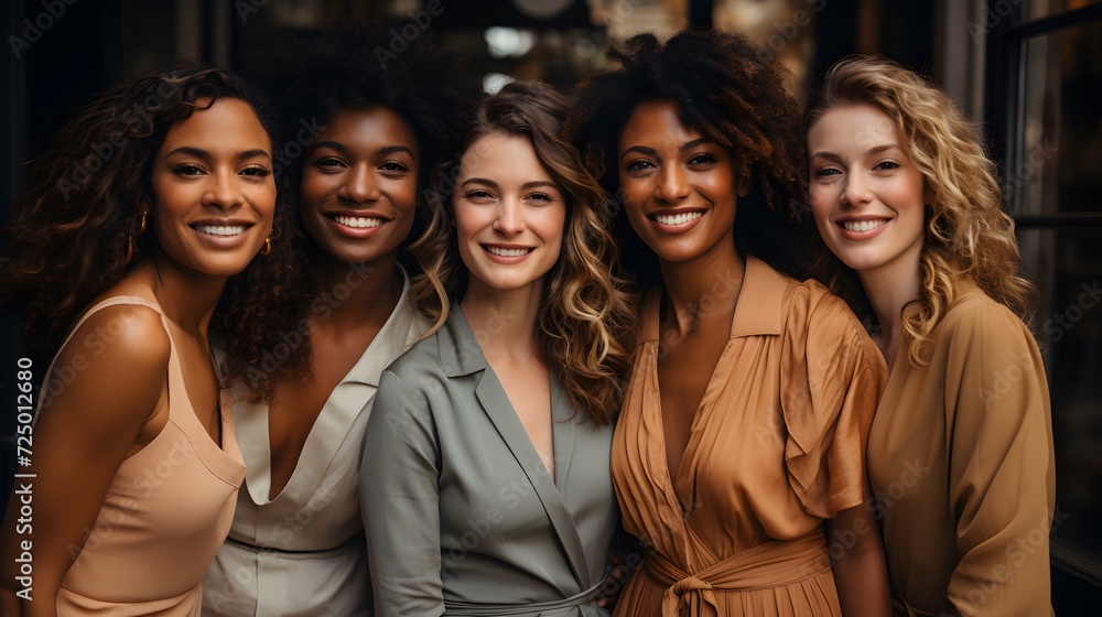 A group of multicultural women are smiling together