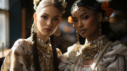 Two beautiful women in native costumes