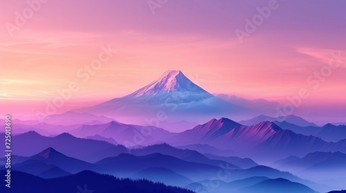 Beautiful nature background featuring a lonely mountain peak against a pink p...