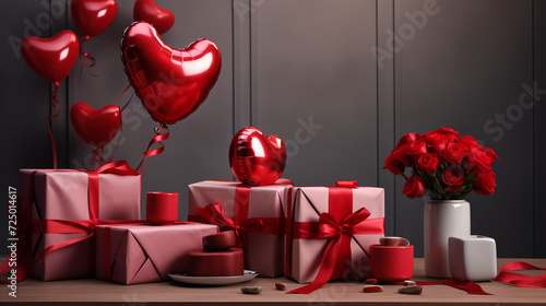 Frame made of gift boxes and paper hearts on white background. Valentine's Day celebration 