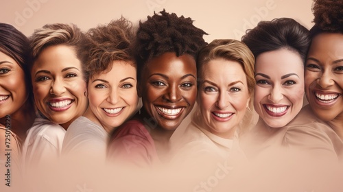 young pretty asian, caucasian, afro woman posing cheerfully together on brown background, lifestyle concept of people of different nationalities. portrait of women