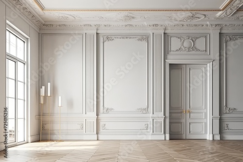 Interior mockup of a white  empty modern classic room