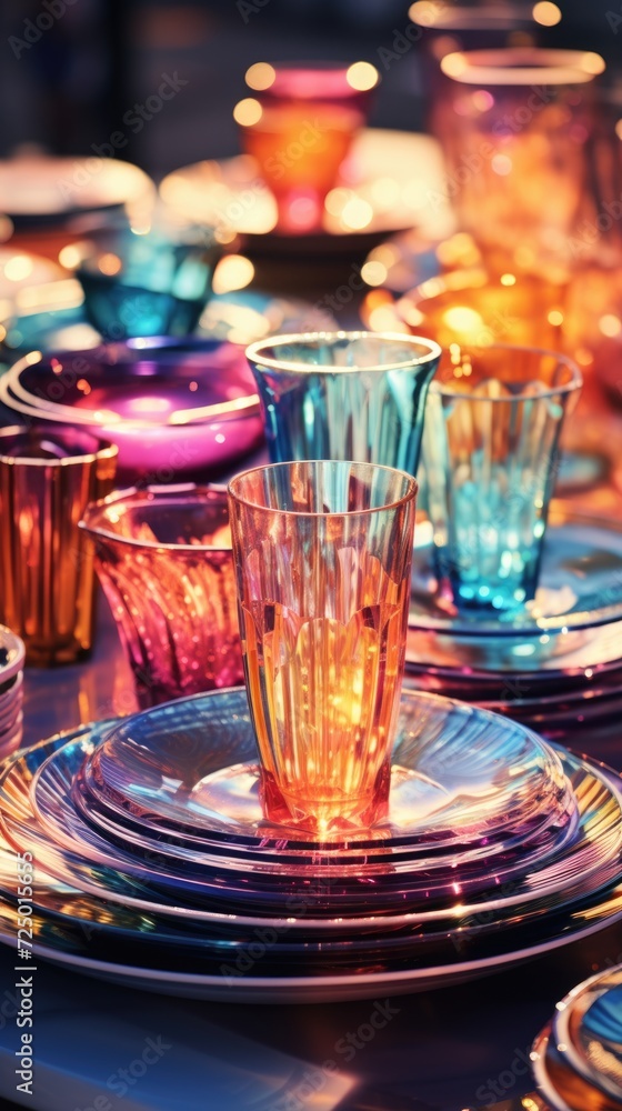 transparent glass retro dish colorful tableware, ai transparent glass retro dish colorful tableware, ai