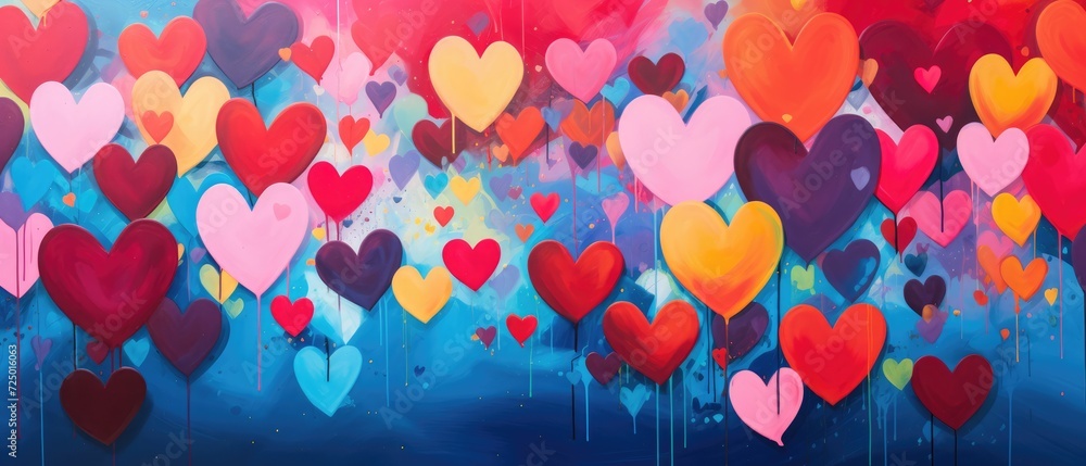 drawn hearts on a blue background. Background for texture, wrapping paper, fashion, illustration. banner. Valentine's Day