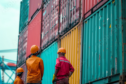 Worker checking containers at commercial dock.