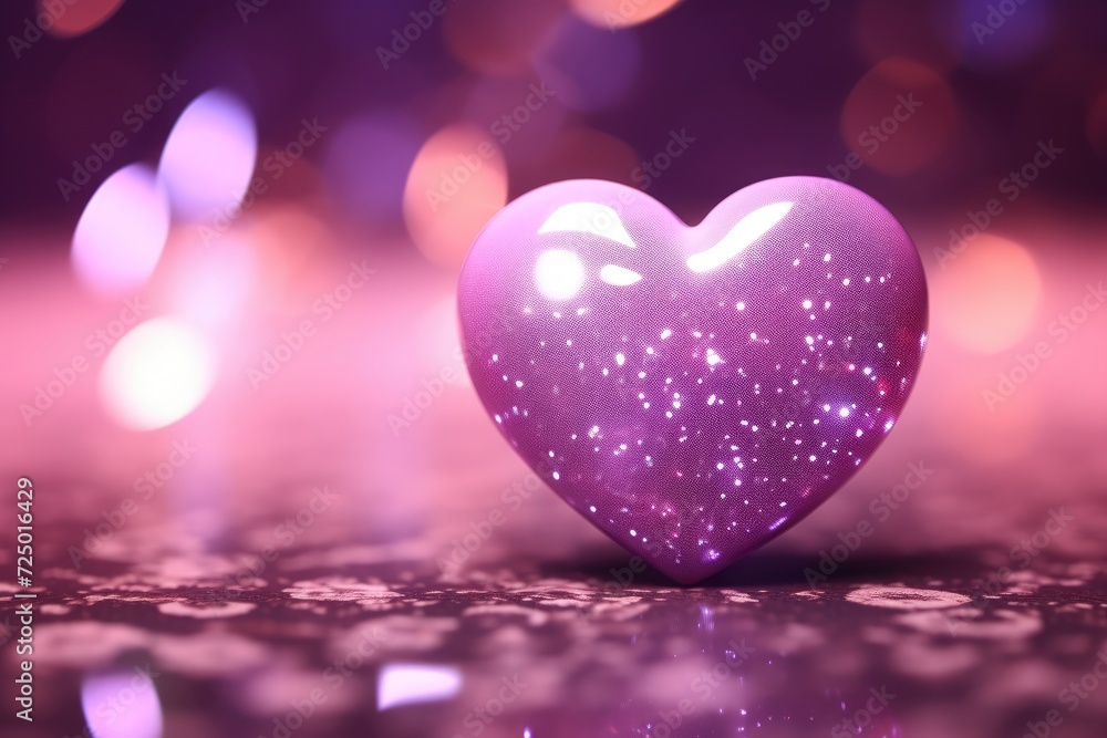 purple heart on shiny background with bokeh in love concept for Valentine's Day