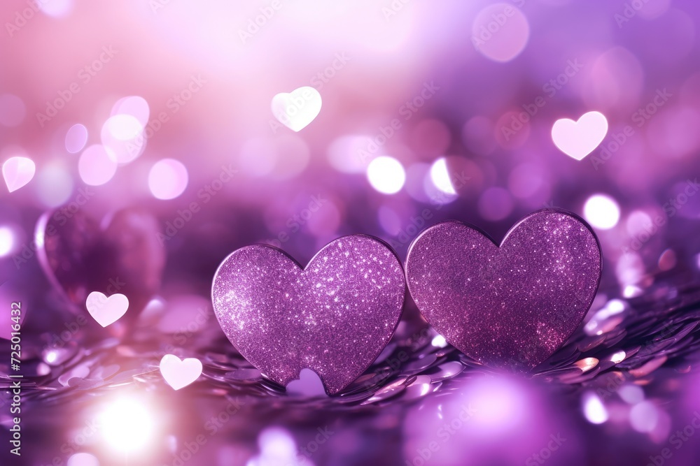 purple heart on shiny background with bokeh in love concept for Valentine's Day