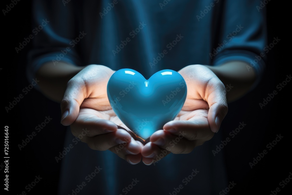 hands holding blue heart, healthcare, love, organ donation, family insurance, World Heart Day, World Health Day, World Mental Health Day, Valentine's Day hands holding blue heart, healthcare, love, organ donation, family insurance, World Heart Day, World Health Day, World Mental Health Day, Valentine's Day