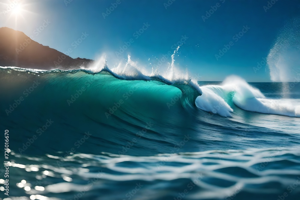 A hyper-realistic 3D ocean wave texture, capturing the dynamic movement and foam of sea water