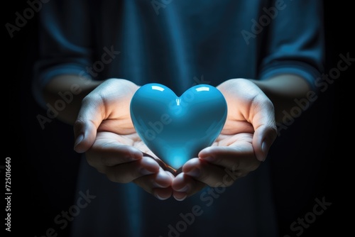 hands holding blue heart  healthcare  love  organ donation  family insurance  World Heart Day  World Health Day  World Mental Health Day  Valentine s Day