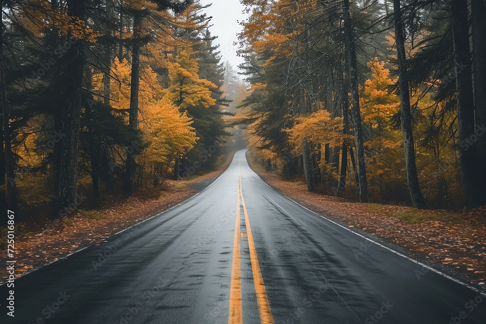 Fototapeta premium long road in foreste, AI generated