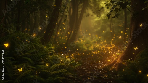 fairy forest with glowing insects.