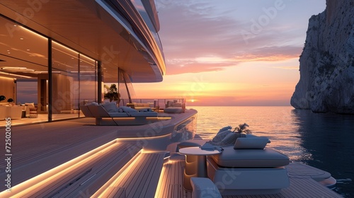 Luxury yacht in the sea at sunset photo