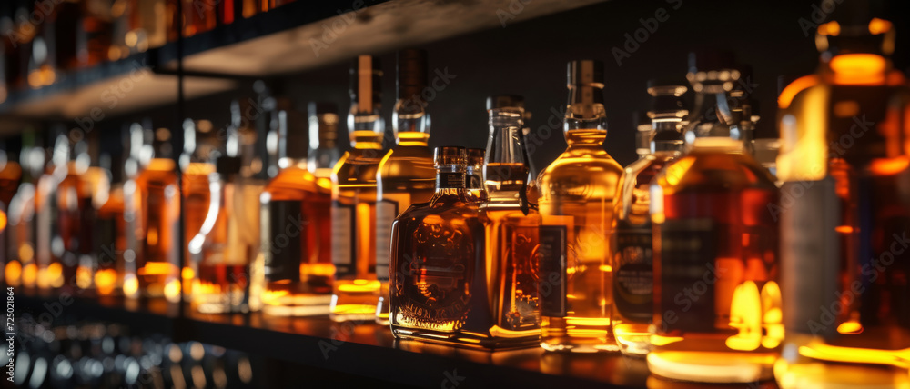 custom made wallpaper toronto digitalWhiskey bottles line the bar, glowing amber in the dim light, evoking a cozy nightlife ambiance