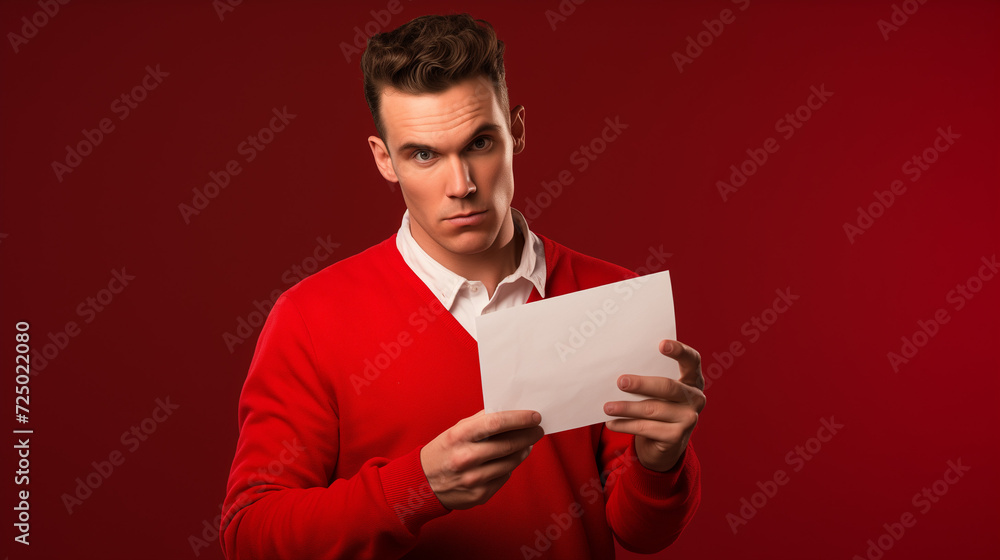 Deep Thoughts: Man Reflects in Red Studio with Paper Deep Thoughts: Man Reflects in Red Studio with Paper