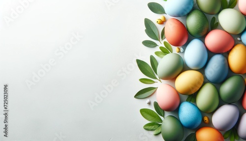 Pastel Easter Eggs on bright background with space for text