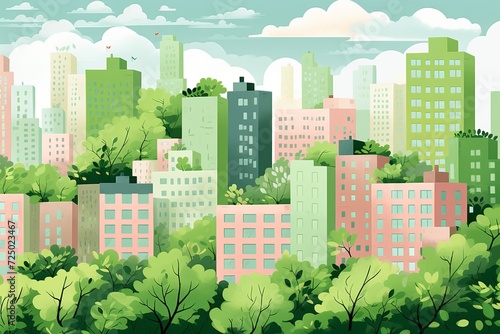 Lively cityscape. a serene oasis of vibrant parks, towering trees, and majestic gardens