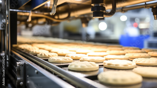 Producing cookies in the food industry. Production line at the modern bakery.  
