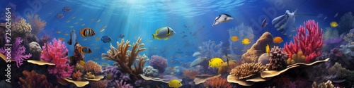 Ocean Conservation Spotlight: Marine life flourishing against a vivid coral reef, providing a captivating banner  © David