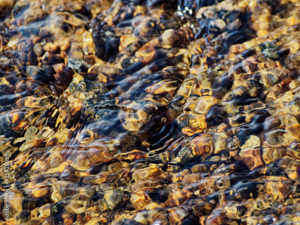 Colorful pebbles in the water of the Baltic Sea.