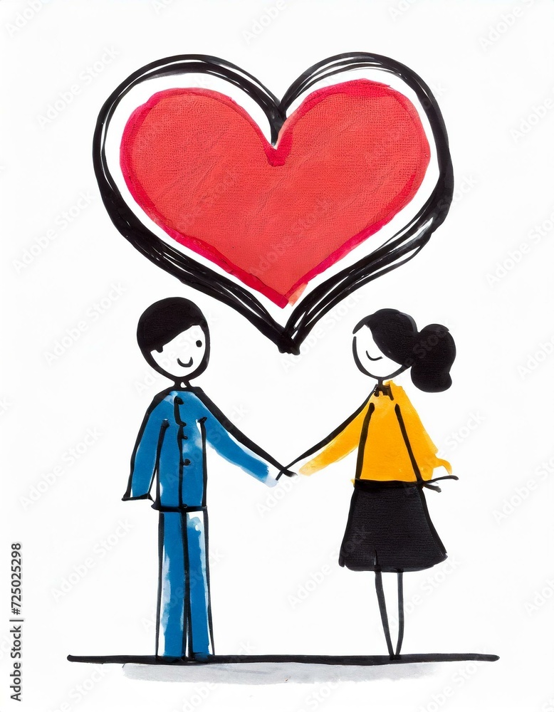 Strichmännchen Paar mit Herz auf weißem Hintergrund