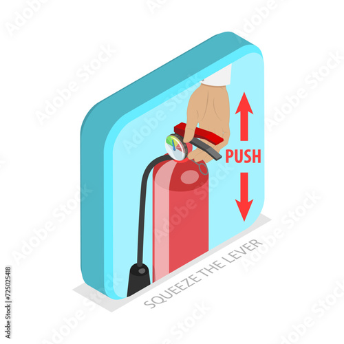 3D Isometric Flat Vector Illustration of How To Use A Fire Extinguisher, Safety Manual. Item 2