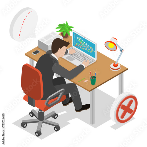 3D Isometric Flat Vector Illustration of Right And Wrong Sitting Postures, Medical Ergonomic Workplace. Item 2