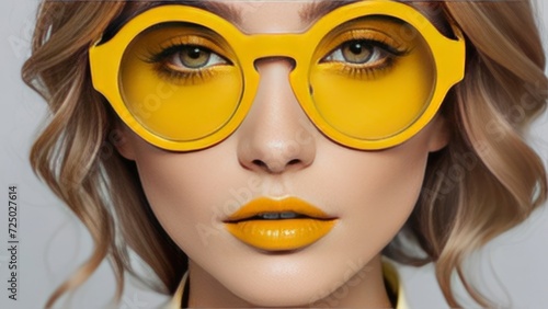 portrait of a woman in yellow sunglasses ai generated