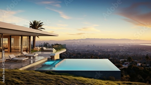 Sleek suburban villa with a cityscape panorama