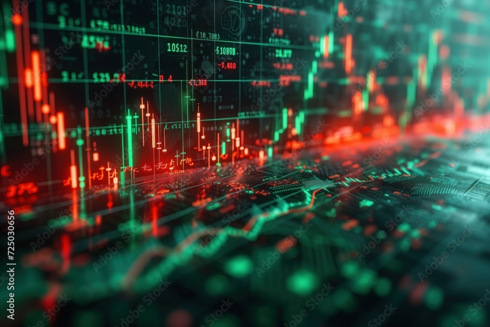 Obraz premium Luminous Market Dynamics: red and green financial charts in 