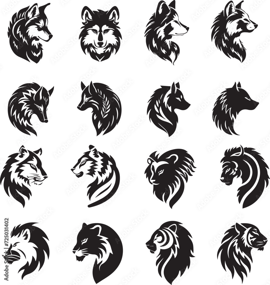 Animals logo icons Set black on white background Animals logo icons Set black on white background