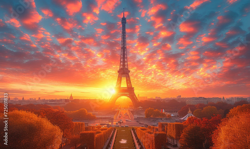 Eiffel Tower during beautiful spring morning in Paris, France. © Tjeerd
