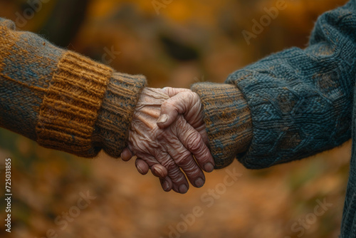 An image of an elderly couple holding hands and sharing a quiet moment, illustrating the authentic bond forged through a lifetime of companionship. Concept of genuine lifelong love. Generative Ai.