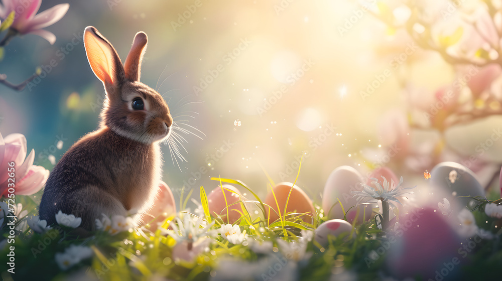 Rabbit Sitting in a Field of Flowers Rabbit Sitting in a Field of Flowers