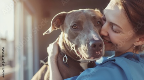 Veterinary behavior technician holding a dog