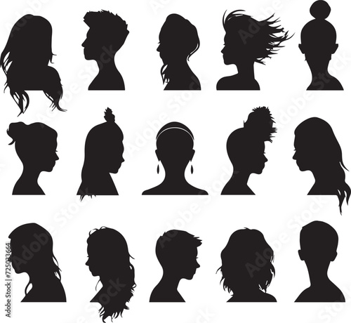 Hair silhouette woman hair styles on white background