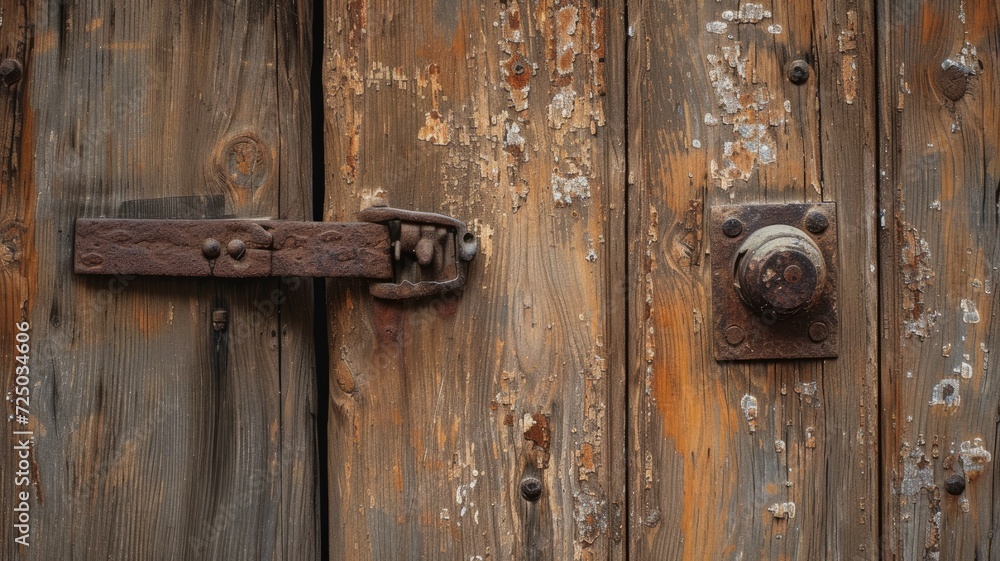 an aged wooden door, focusing on the rustic beauty of its textured surface and the character imbued by the vintage metal handle in a compelling close-up shot. an aged wooden door, focusing on the rustic beauty of its textured surface and the character imbued by the vintage metal handle in a compelling close-up shot.
