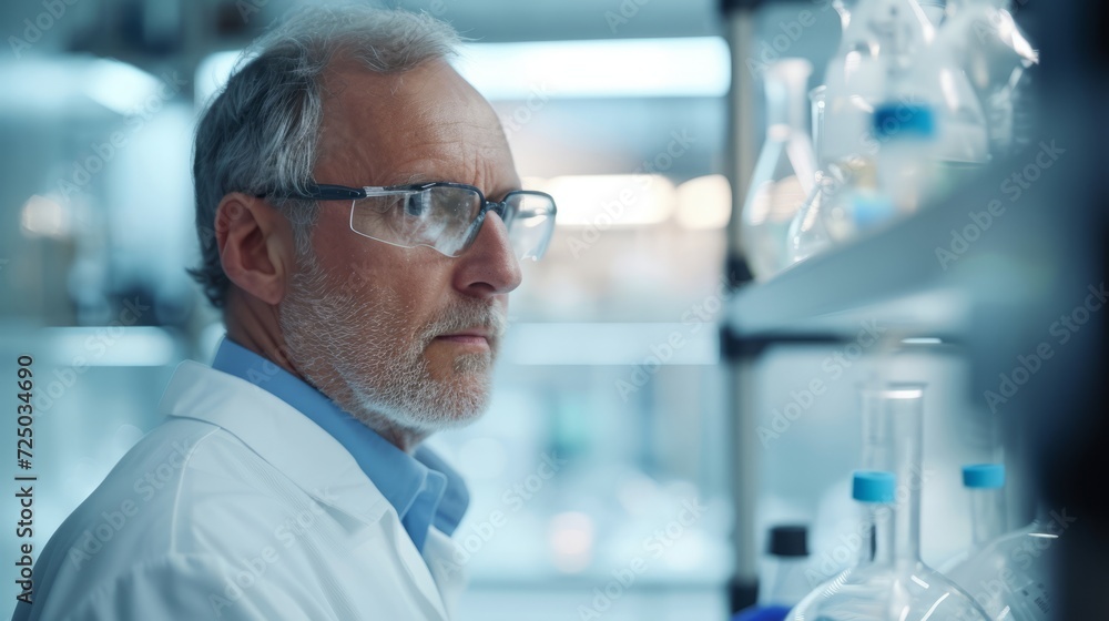 Visionary middle-aged geneticist in a research lab Visionary middle-aged geneticist in a research lab
