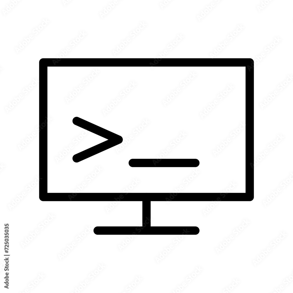 Vector black line icon write program code on a computer isolated on white background Vector black line icon write program code on a computer isolated on white background