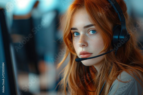 A Pensive Female Helpdesk Service Agent Concentrating on her Computer at the Call Center - Illustrating Dedication to Providing Support and Assistance © Asiri