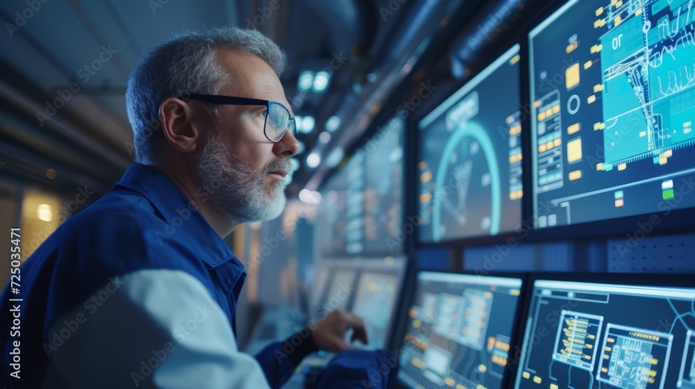 Electrical engineer in a power plant control room Electrical engineer in a power plant control room