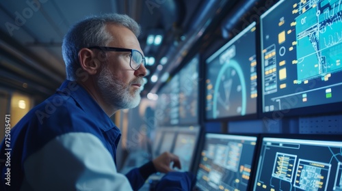 Electrical engineer in a power plant control room