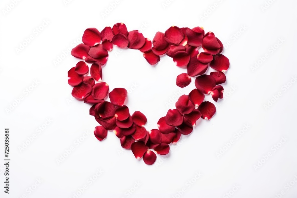 Beautiful heart of red rose petals isolated on white with copy space for advertiser Beautiful heart of red rose petals isolated on white with copy space for advertiser