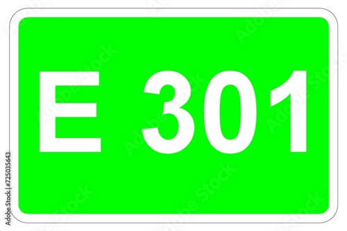 Illustration eines Europastraßenschildes der E 301 in Europa 