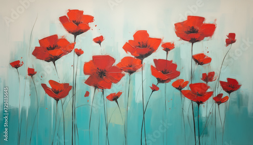 red poppies on a blue background in painting style