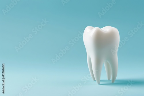 White dental tooth model on blue background