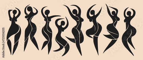 Abstract dancing women silhouettes Matisse style. Hand drawn boho fashion women shapes, modern minimalistic background, print design. Vector isolated set